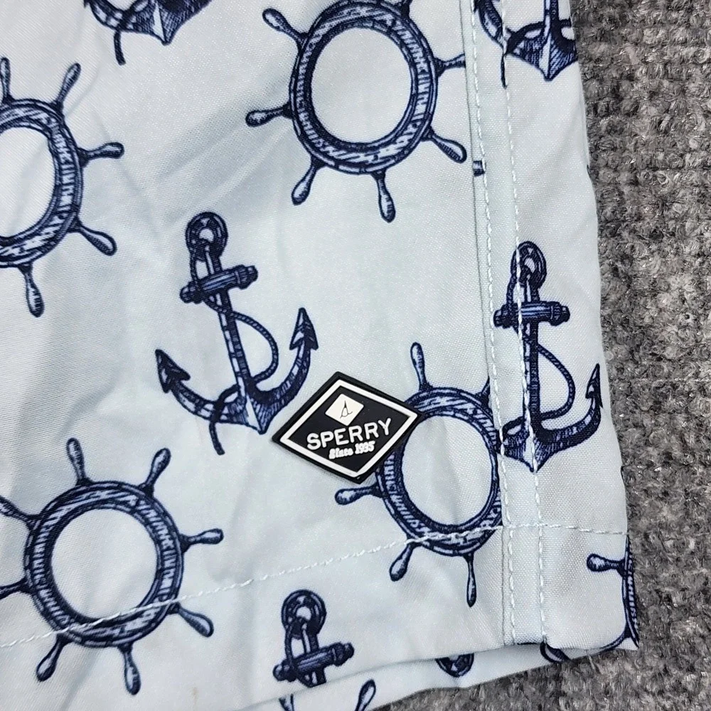 Sperry Mens Swim Trunks Blue Anchor Ship Wheel Nautical Board Shorts XL PL93120M